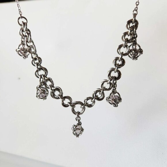 Gothic fairy purple caged pearl chainmail choker necklace with a small silver ch - Picture 4 of 7
